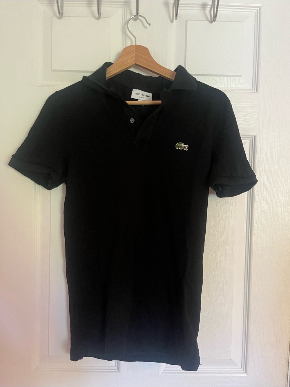 Lacoste Black Polo with Green Crocodile Logo Slim fit